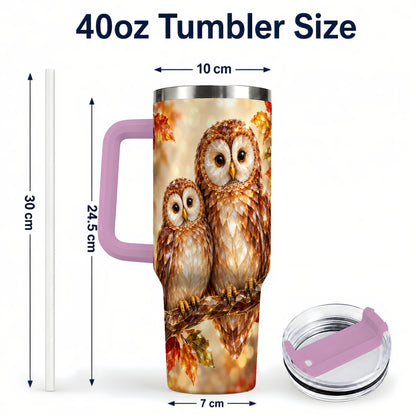 #pl[40oz|Pink] Faceted Owl Pair 40oz Tumbler, Owl Tumbler, Stainless Steel Travel Cup