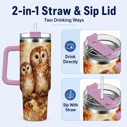 #pl[40oz|Pink] Faceted Owl Pair 40oz Tumbler, Owl Tumbler, Stainless Steel Travel Cup