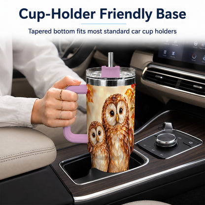 #pl[40oz|Pink] Faceted Owl Pair 40oz Tumbler, Owl Tumbler, Stainless Steel Travel Cup