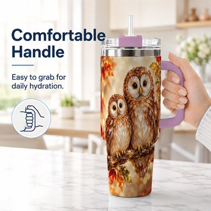#pl[40oz|Pink] Faceted Owl Pair 40oz Tumbler, Owl Tumbler, Stainless Steel Travel Cup