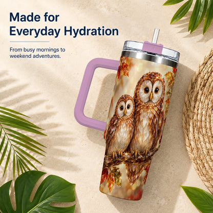 #pl[40oz|Pink] Faceted Owl Pair 40oz Tumbler, Owl Tumbler, Stainless Steel Travel Cup
