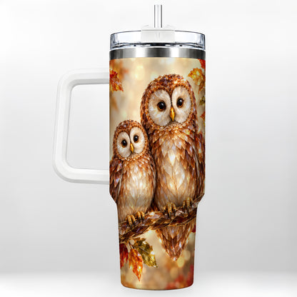 Faceted Owl Pair 40oz Tumbler, Owl Tumbler, Stainless Steel Travel Cup