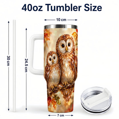 #pl[40oz|White] Faceted Owl Pair 40oz Tumbler, Owl Tumbler, Stainless Steel Travel Cup