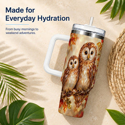 #pl[40oz|White] Faceted Owl Pair 40oz Tumbler, Owl Tumbler, Stainless Steel Travel Cup