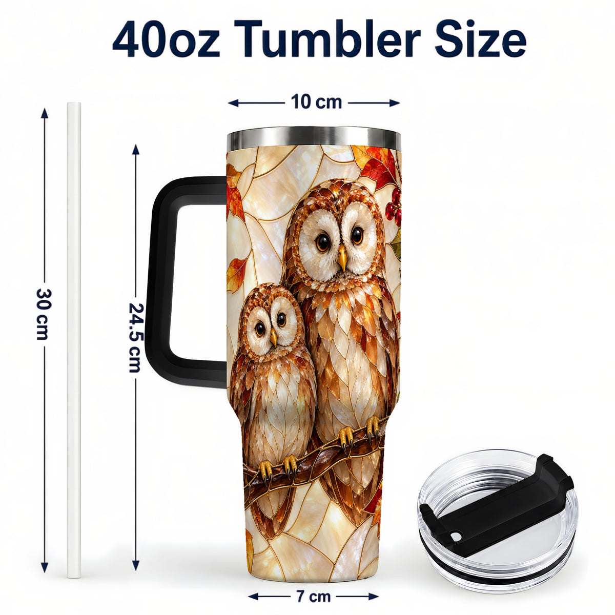 #pl[40oz|Black] Mosaic Owl 40oz Tumbler, Owl Tumbler, Stainless Steel Travel Cup