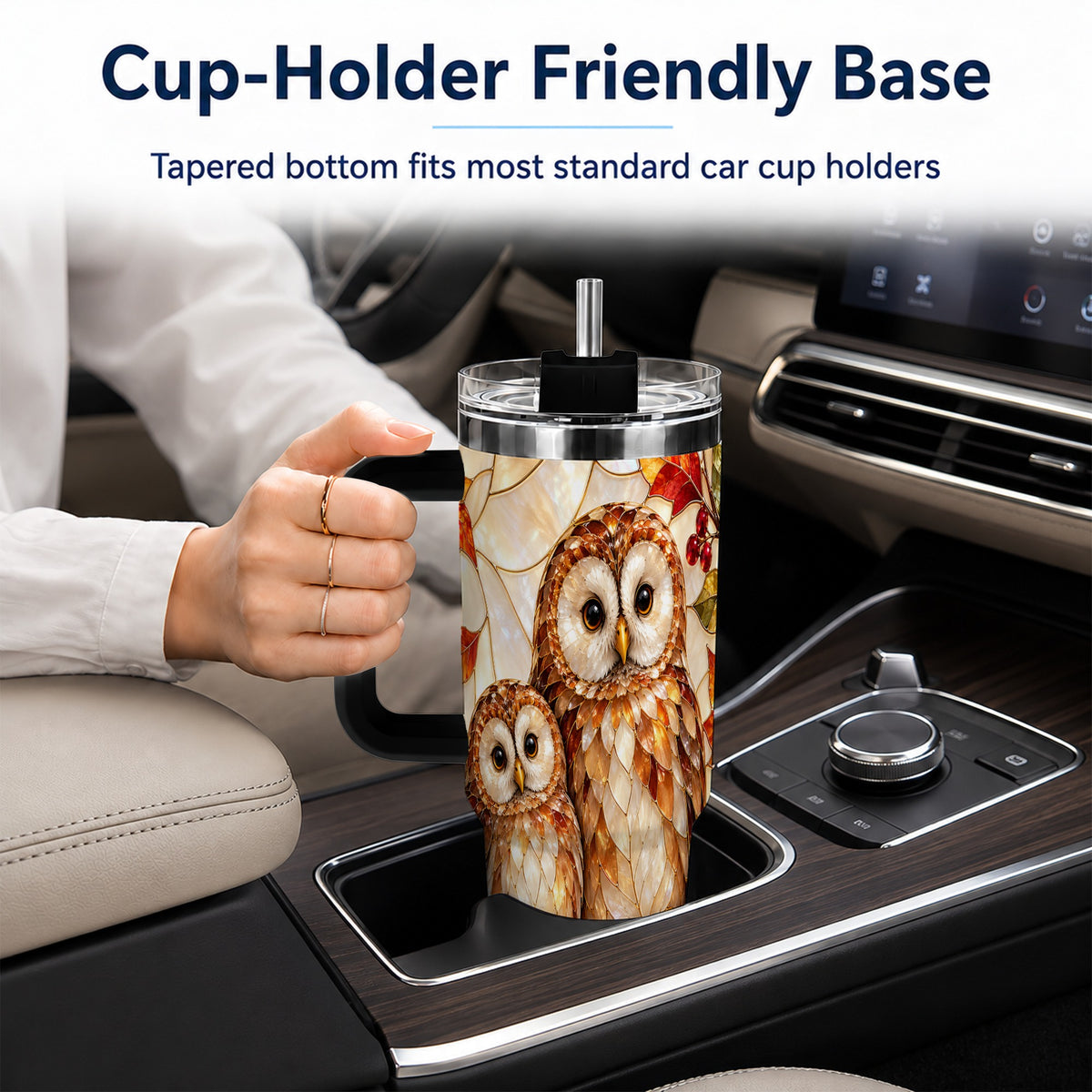 #pl[40oz|Black] Mosaic Owl 40oz Tumbler, Owl Tumbler, Stainless Steel Travel Cup