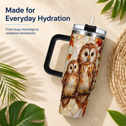 #pl[40oz|Black] Mosaic Owl 40oz Tumbler, Owl Tumbler, Stainless Steel Travel Cup
