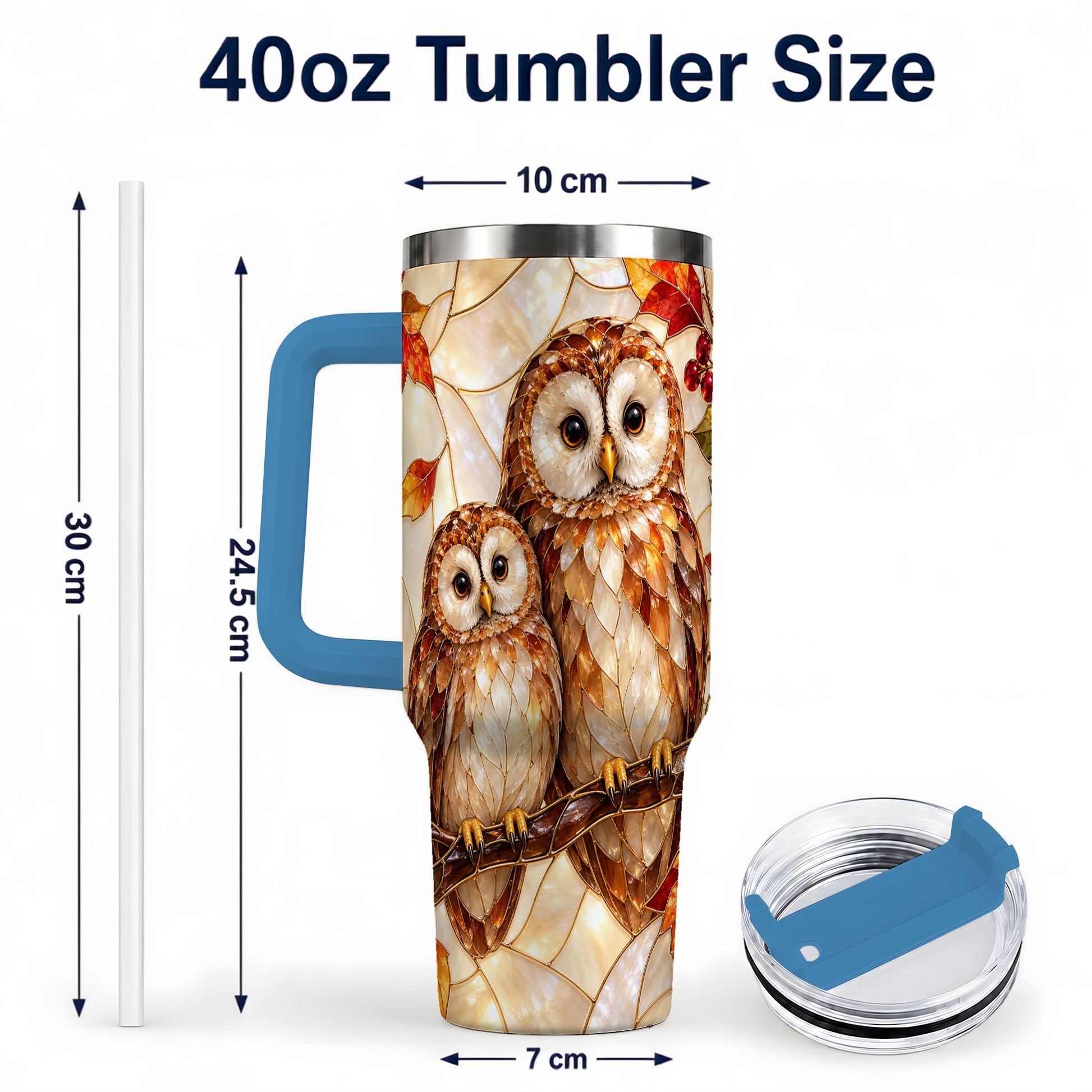 #pl[40oz|Blue] Mosaic Owl 40oz Tumbler, Owl Tumbler, Stainless Steel Travel Cup