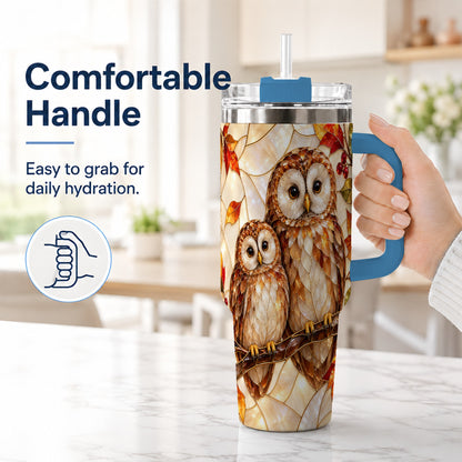 #pl[40oz|Blue] Mosaic Owl 40oz Tumbler, Owl Tumbler, Stainless Steel Travel Cup