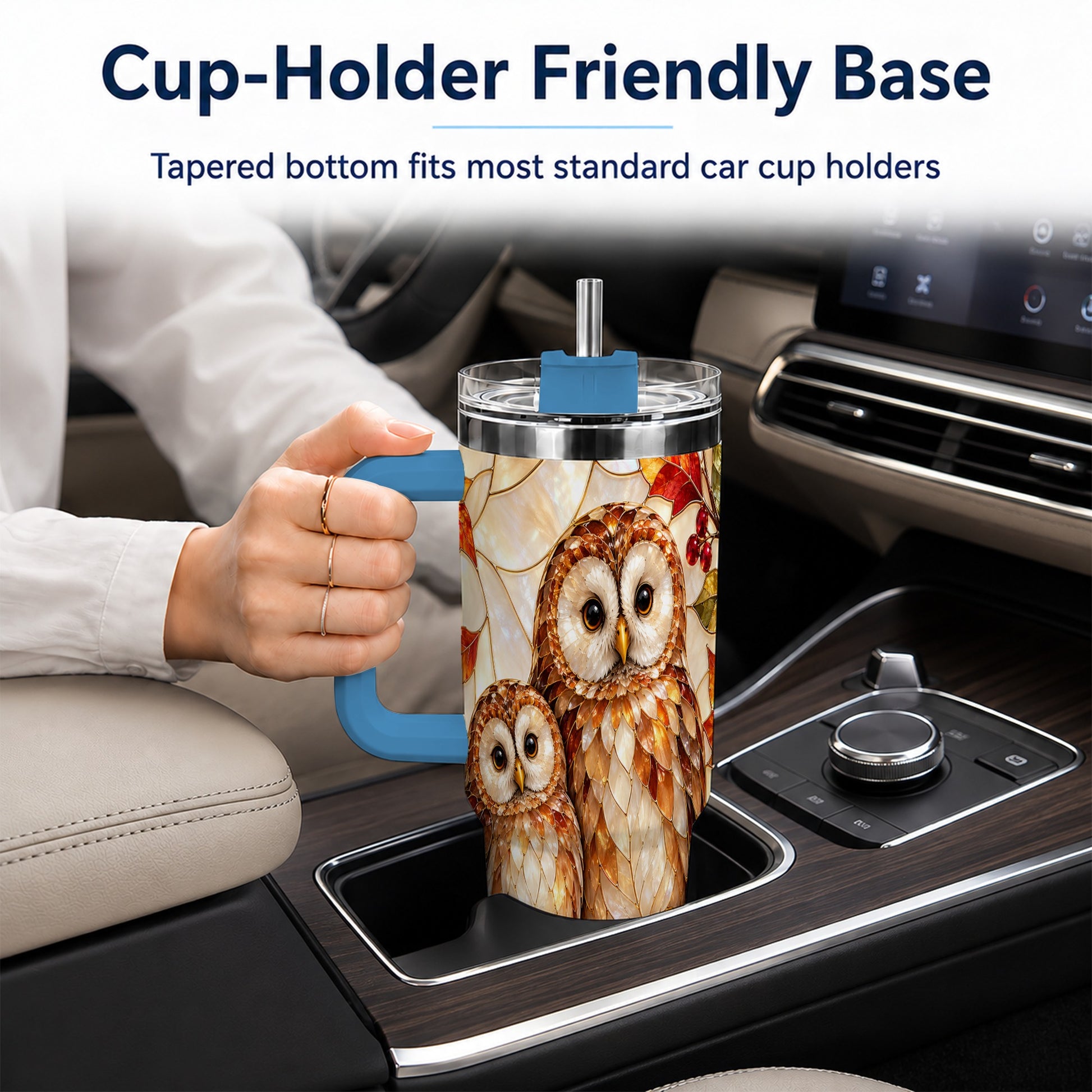 #pl[40oz|Blue] Mosaic Owl 40oz Tumbler, Owl Tumbler, Stainless Steel Travel Cup