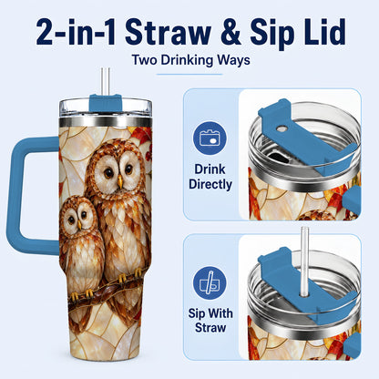 #pl[40oz|Blue] Mosaic Owl 40oz Tumbler, Owl Tumbler, Stainless Steel Travel Cup