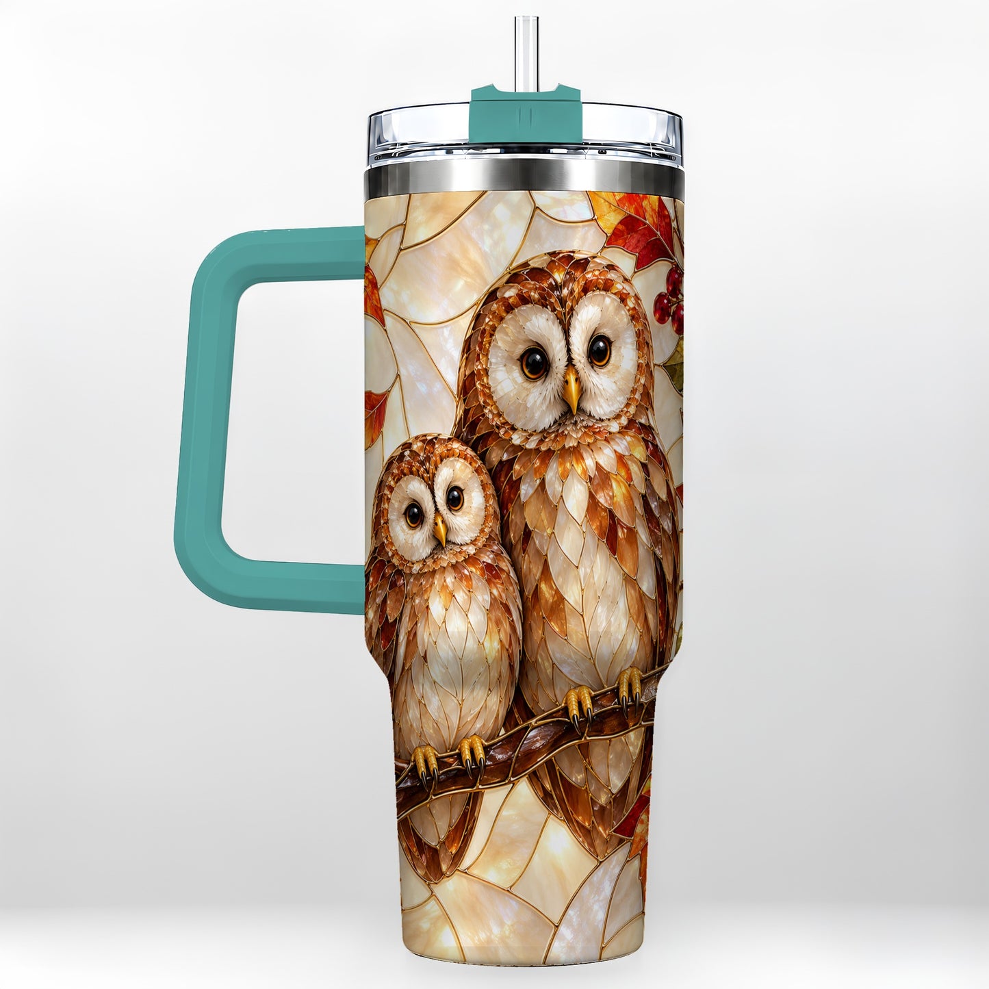 #pl[40oz|Green] Mosaic Owl 40oz Tumbler, Owl Tumbler, Stainless Steel Travel Cup
