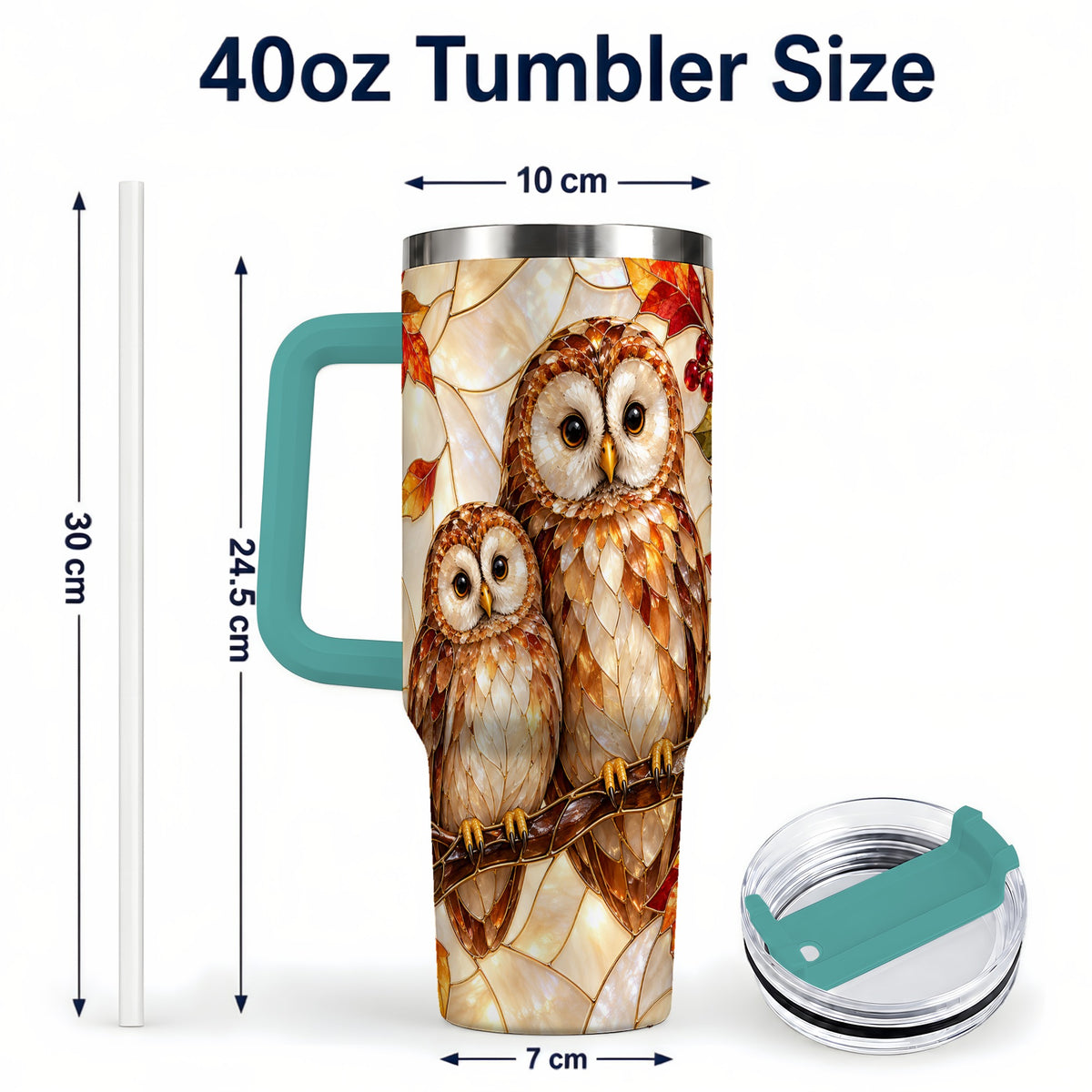 #pl[40oz|Green] Mosaic Owl 40oz Tumbler, Owl Tumbler, Stainless Steel Travel Cup