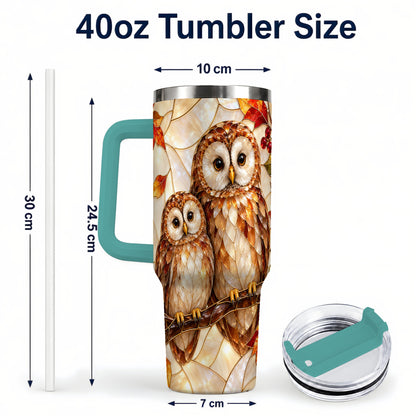 #pl[40oz|Green] Mosaic Owl 40oz Tumbler, Owl Tumbler, Stainless Steel Travel Cup