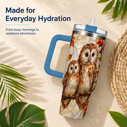 #pl[40oz|Blue] Mosaic Owl 40oz Tumbler, Owl Tumbler, Stainless Steel Travel Cup