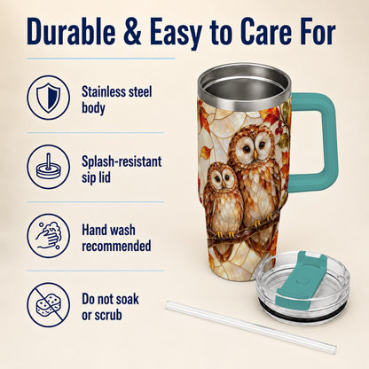 #pl[40oz|Green] Mosaic Owl 40oz Tumbler, Owl Tumbler, Stainless Steel Travel Cup