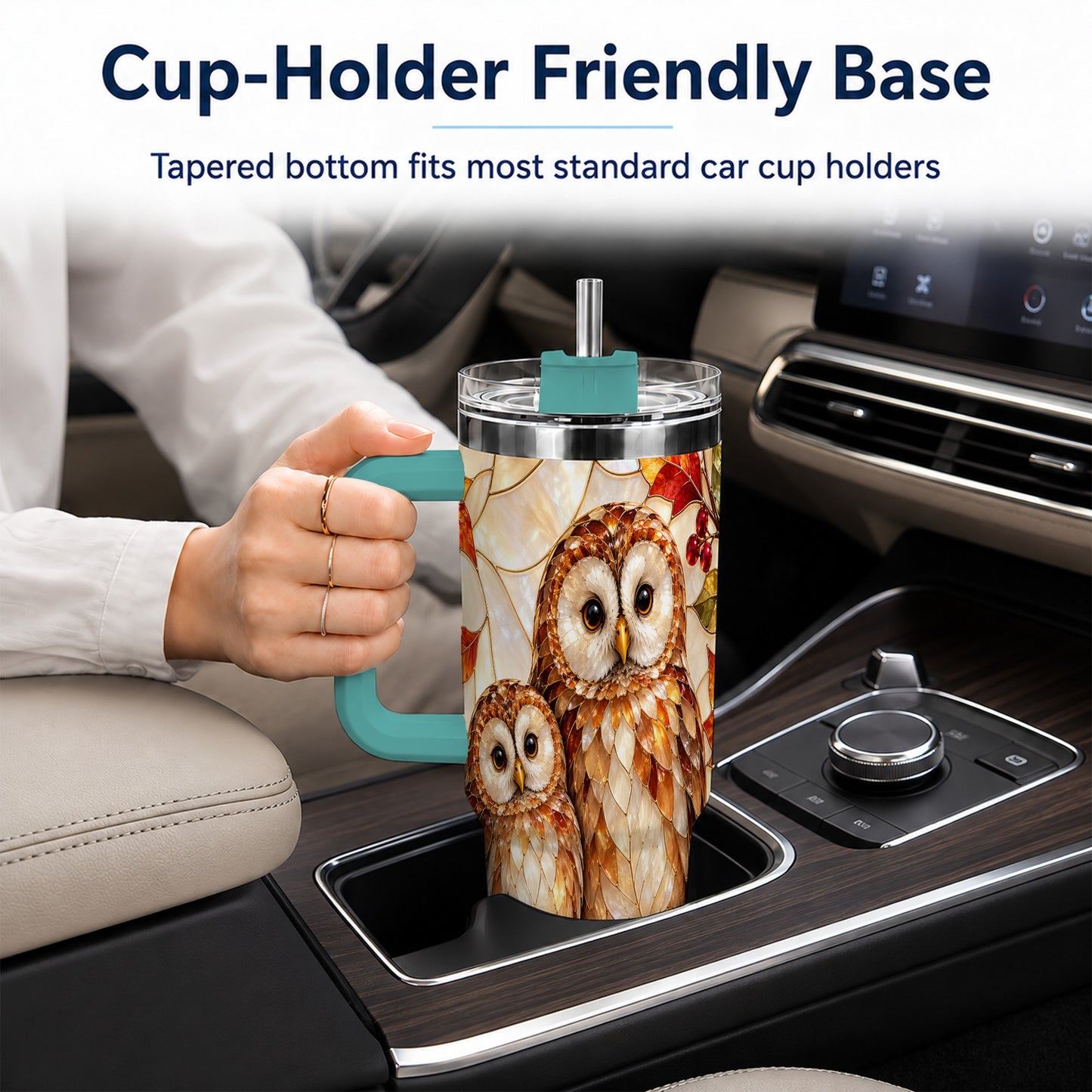 #pl[40oz|Green] Mosaic Owl 40oz Tumbler, Owl Tumbler, Stainless Steel Travel Cup