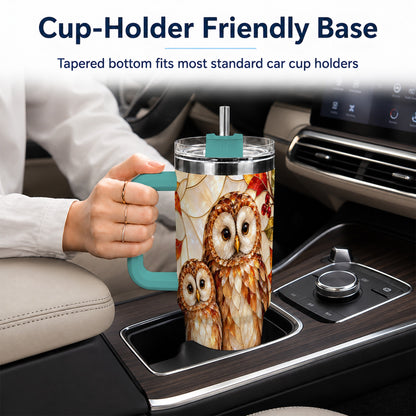#pl[40oz|Green] Mosaic Owl 40oz Tumbler, Owl Tumbler, Stainless Steel Travel Cup