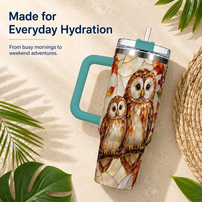 #pl[40oz|Green] Mosaic Owl 40oz Tumbler, Owl Tumbler, Stainless Steel Travel Cup