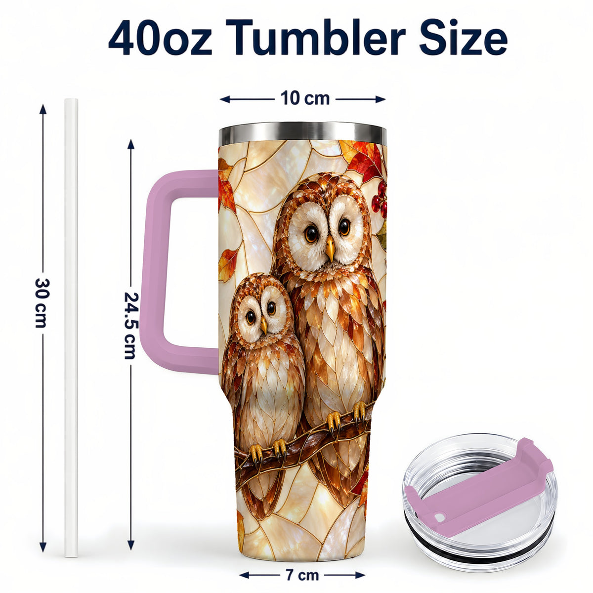#pl[40oz|Pink] Mosaic Owl 40oz Tumbler, Owl Tumbler, Stainless Steel Travel Cup