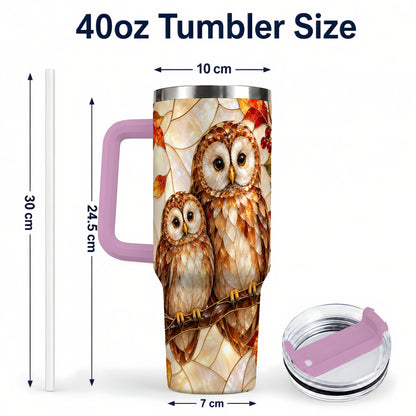 #pl[40oz|Pink] Mosaic Owl 40oz Tumbler, Owl Tumbler, Stainless Steel Travel Cup