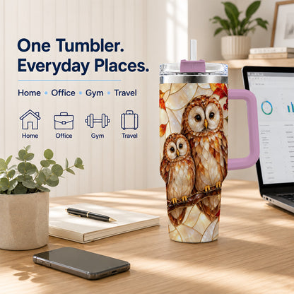 #pl[40oz|Pink] Mosaic Owl 40oz Tumbler, Owl Tumbler, Stainless Steel Travel Cup