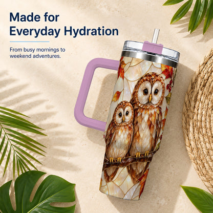 #pl[40oz|Pink] Mosaic Owl 40oz Tumbler, Owl Tumbler, Stainless Steel Travel Cup