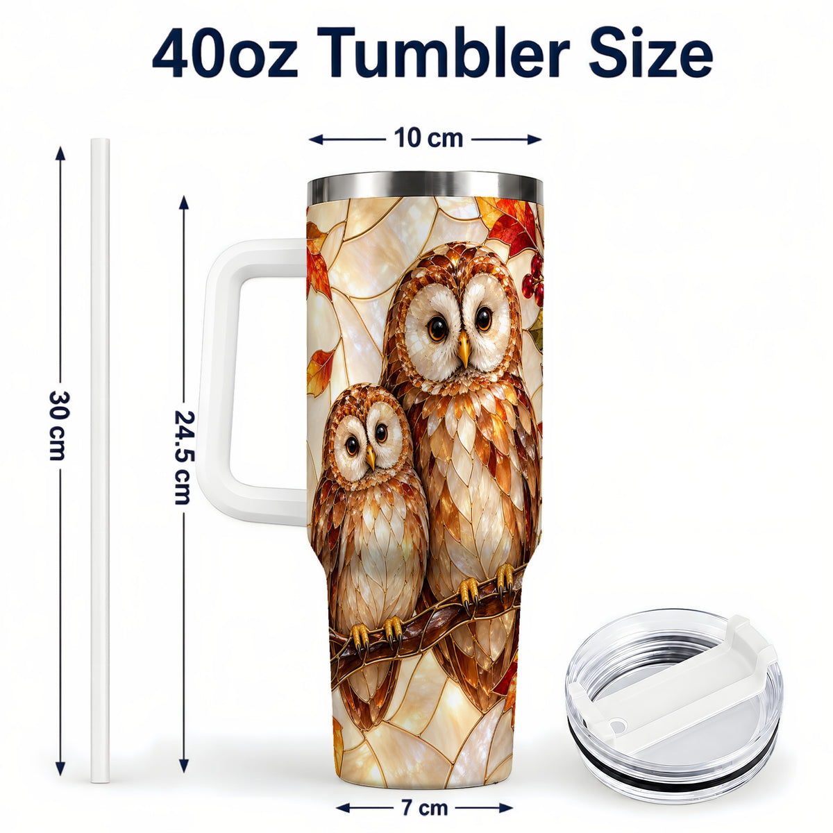 #pl[40oz|White] Mosaic Owl 40oz Tumbler, Owl Tumbler, Stainless Steel Travel Cup