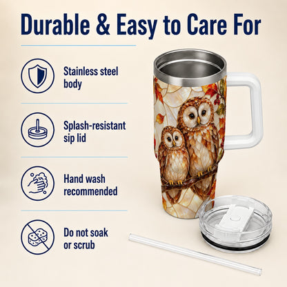 #pl[40oz|White] Mosaic Owl 40oz Tumbler, Owl Tumbler, Stainless Steel Travel Cup
