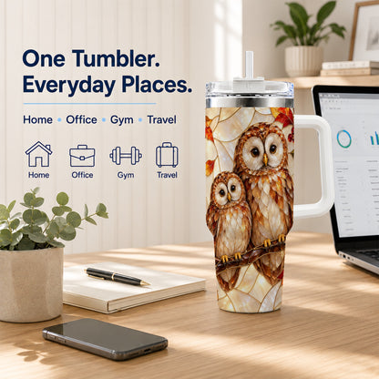 #pl[40oz|White] Mosaic Owl 40oz Tumbler, Owl Tumbler, Stainless Steel Travel Cup