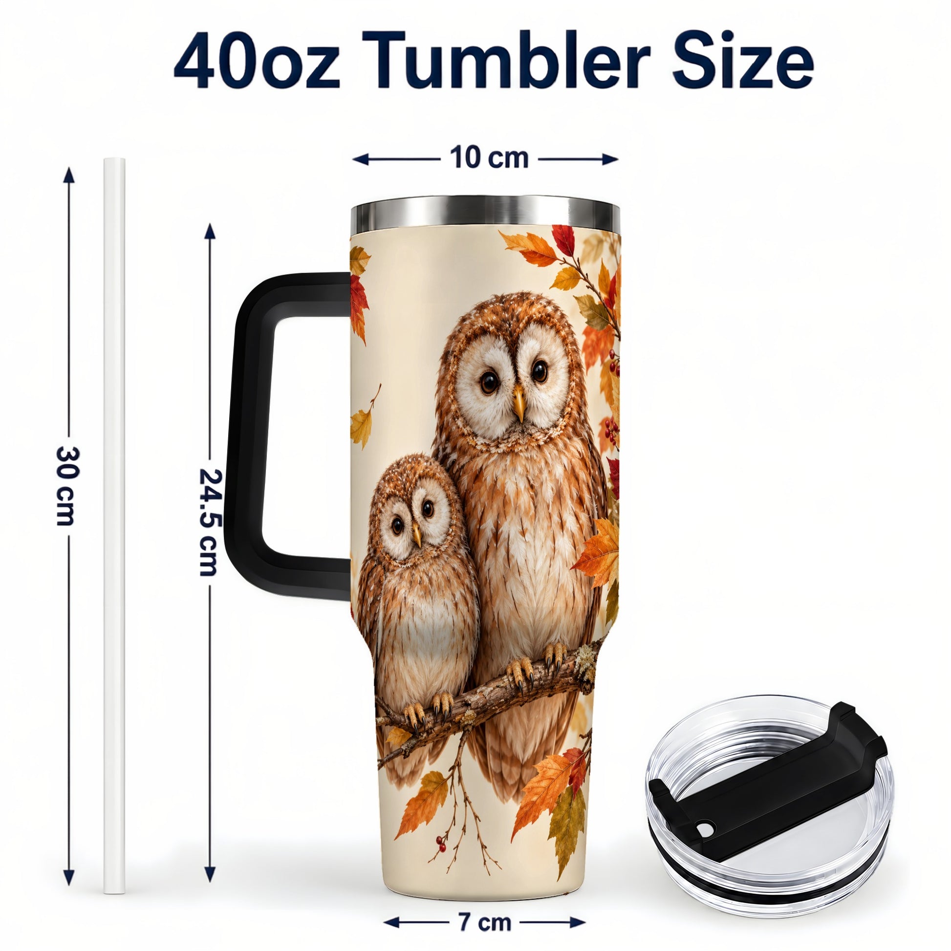 #pl[40oz|Black] Autumn Owl Pair 40oz Tumbler, Owl Tumbler, Stainless Steel Travel Cup