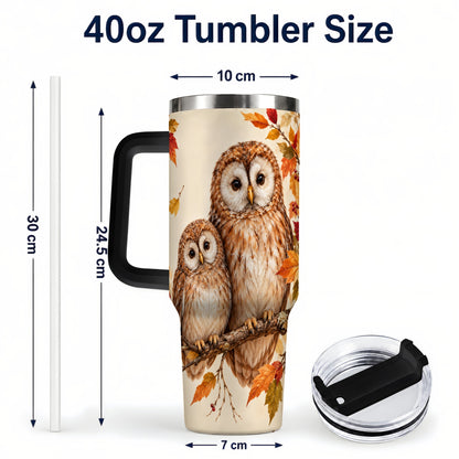#pl[40oz|Black] Autumn Owl Pair 40oz Tumbler, Owl Tumbler, Stainless Steel Travel Cup