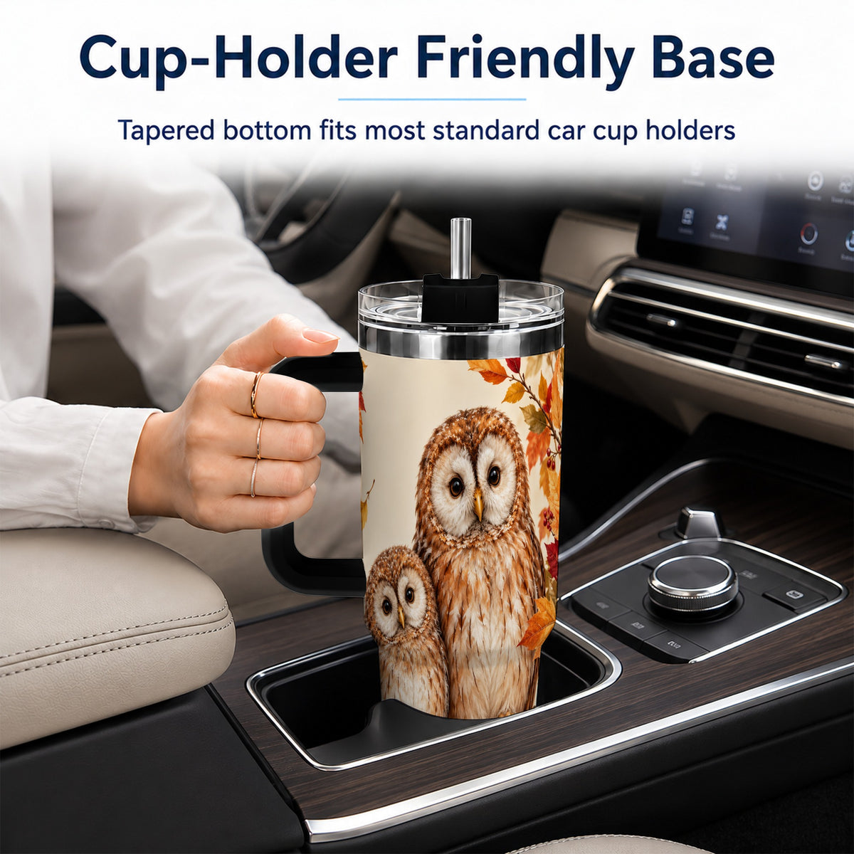 #pl[40oz|Black] Autumn Owl Pair 40oz Tumbler, Owl Tumbler, Stainless Steel Travel Cup