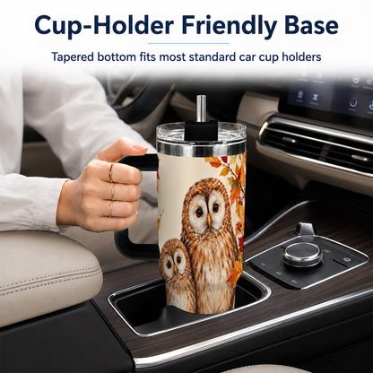 #pl[40oz|Black] Autumn Owl Pair 40oz Tumbler, Owl Tumbler, Stainless Steel Travel Cup