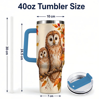 #pl[40oz|Blue] Autumn Owl Pair 40oz Tumbler, Owl Tumbler, Stainless Steel Travel Cup