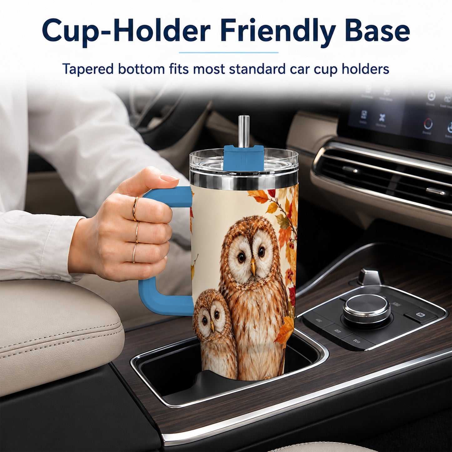 #pl[40oz|Blue] Autumn Owl Pair 40oz Tumbler, Owl Tumbler, Stainless Steel Travel Cup