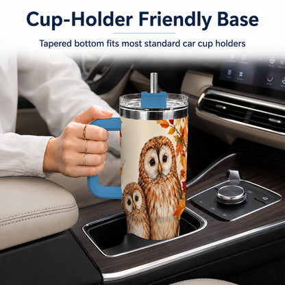#pl[40oz|Blue] Autumn Owl Pair 40oz Tumbler, Owl Tumbler, Stainless Steel Travel Cup