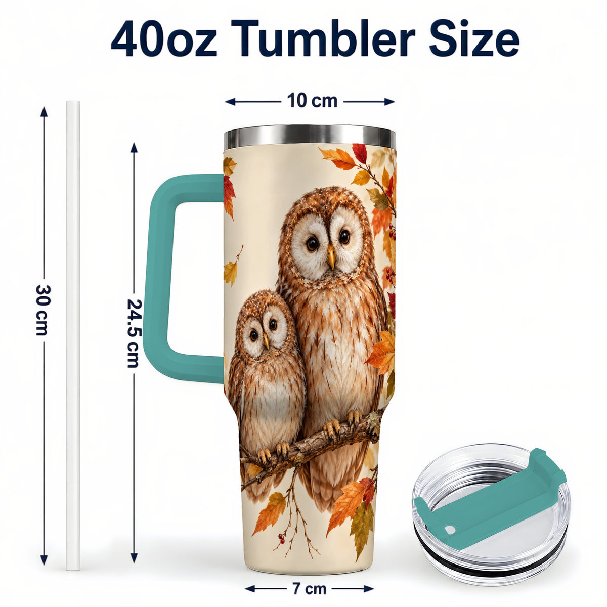 #pl[40oz|Green] Autumn Owl Pair 40oz Tumbler, Owl Tumbler, Stainless Steel Travel Cup
