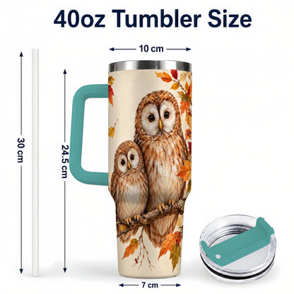 #pl[40oz|Green] Autumn Owl Pair 40oz Tumbler, Owl Tumbler, Stainless Steel Travel Cup