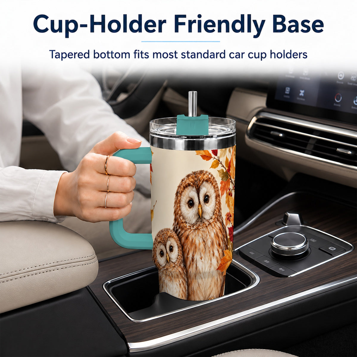 #pl[40oz|Green] Autumn Owl Pair 40oz Tumbler, Owl Tumbler, Stainless Steel Travel Cup