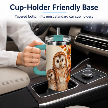 #pl[40oz|Green] Autumn Owl Pair 40oz Tumbler, Owl Tumbler, Stainless Steel Travel Cup