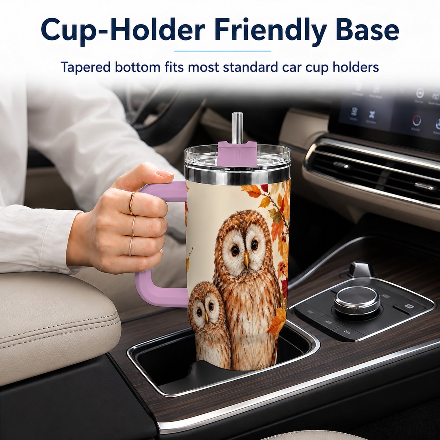 #pl[40oz|Pink] Autumn Owl Pair 40oz Tumbler, Owl Tumbler, Stainless Steel Travel Cup