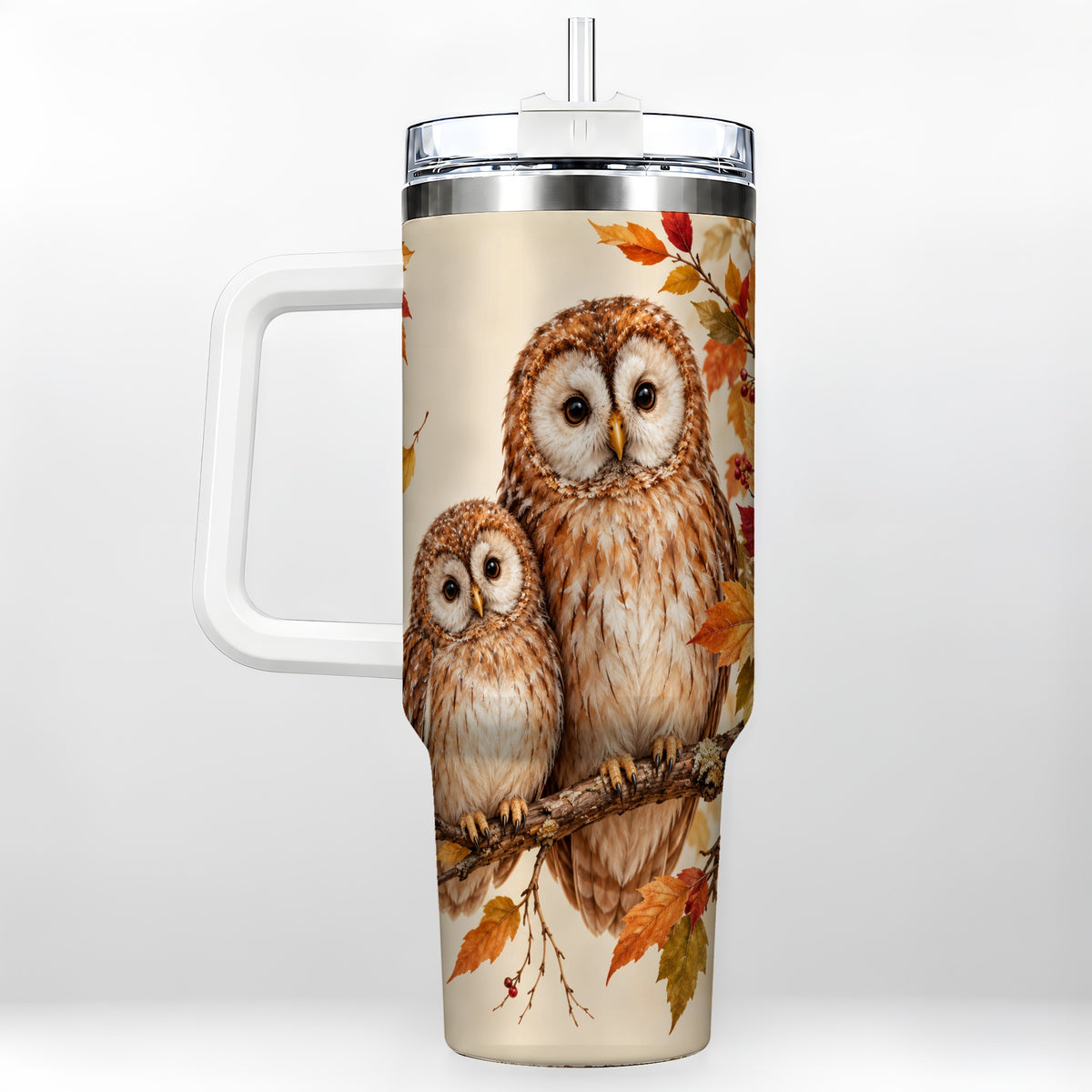 Autumn Owl Pair 40oz Tumbler, Owl Tumbler, Stainless Steel Travel Cup