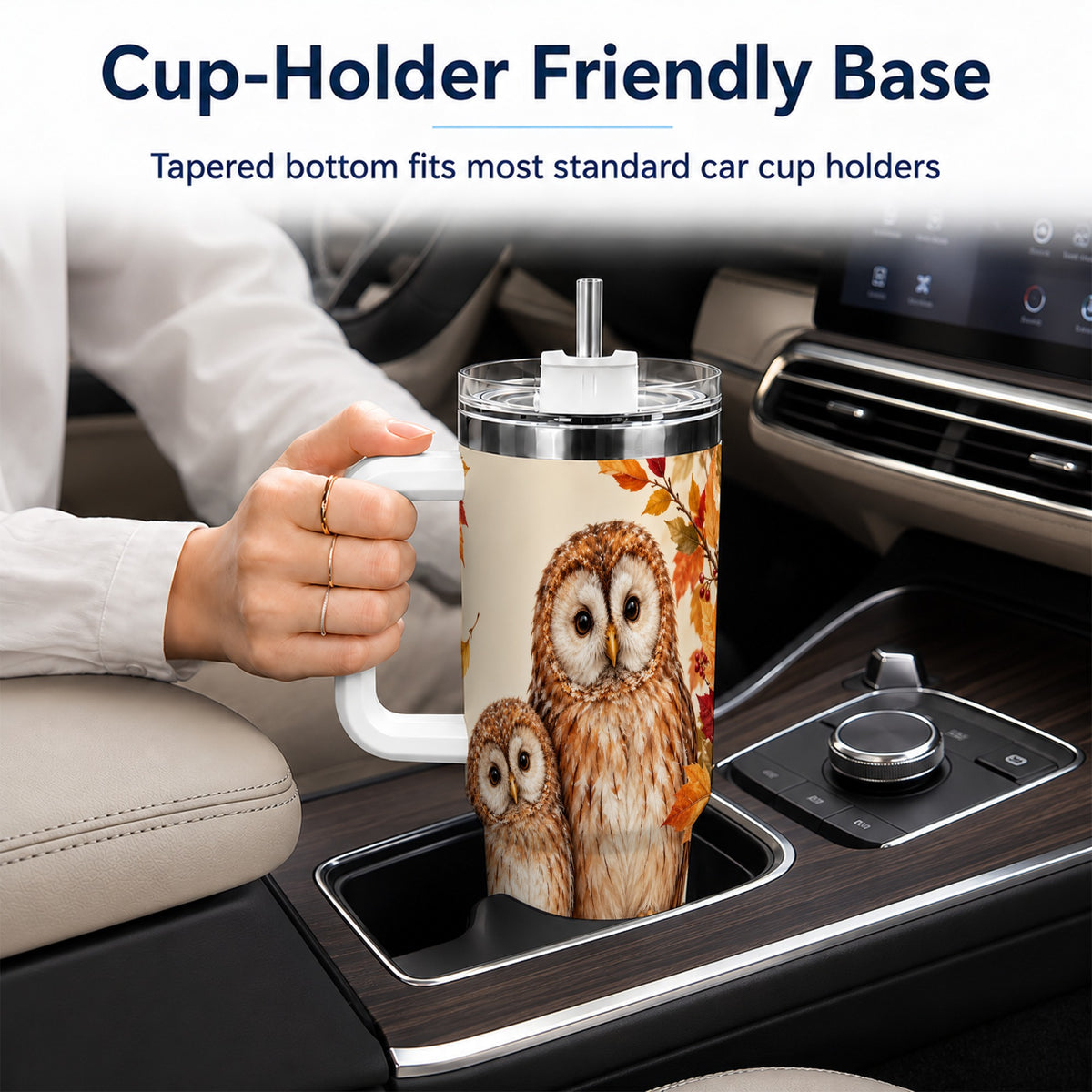 #pl[40oz|White] Autumn Owl Pair 40oz Tumbler, Owl Tumbler, Stainless Steel Travel Cup
