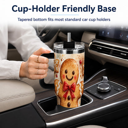 #pl[40oz|Black] Watercolor Gingerbread 40oz Tumbler with Handle, Holiday Cookie Design
