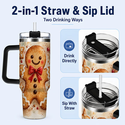 #pl[40oz|Black] Watercolor Gingerbread 40oz Tumbler with Handle, Holiday Cookie Design