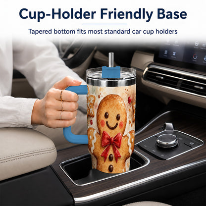 #pl[40oz|Blue] Watercolor Gingerbread 40oz Tumbler with Handle, Holiday Cookie Design