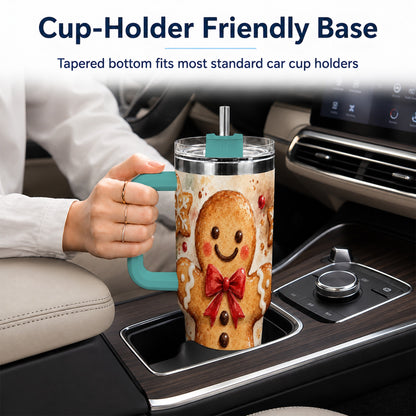 #pl[40oz|Green] Watercolor Gingerbread 40oz Tumbler with Handle, Holiday Cookie Design