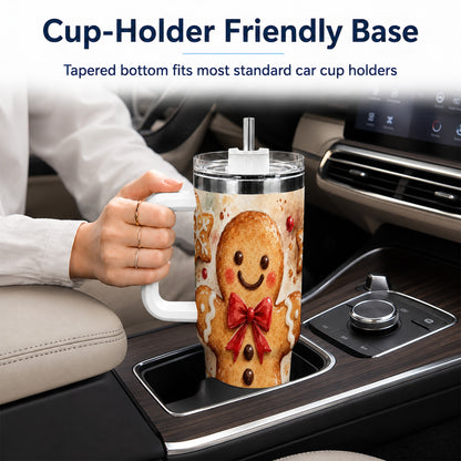 #pl[40oz|White] Watercolor Gingerbread 40oz Tumbler with Handle, Holiday Cookie Design