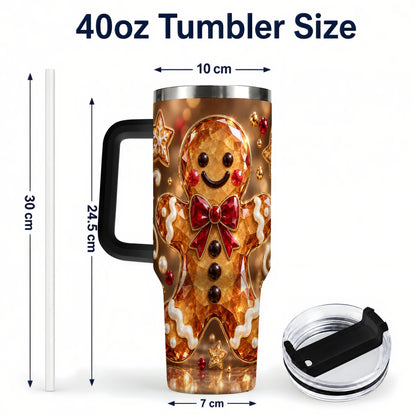 #pl[40oz|Black] Jewel Style Gingerbread 40oz Tumbler with Handle, Holiday Cookie Design